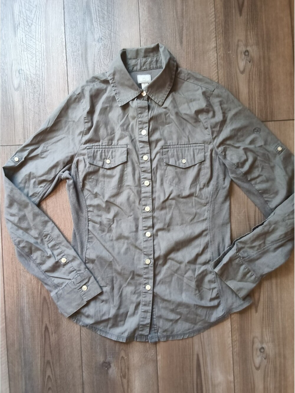 Converse One Star Women's Button-Up Long Sleeve Shirt Size Small Gray Green